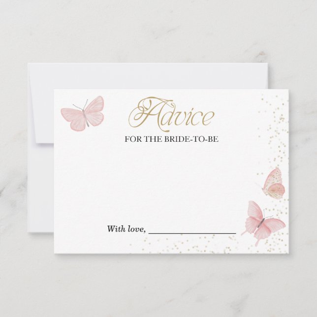 Pink Gold Butterfly Bridal Shower Advice Cards (Front)