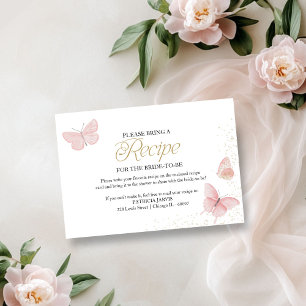 Pink Gold Butterfly Bridal Shower Recipe Request Invitation