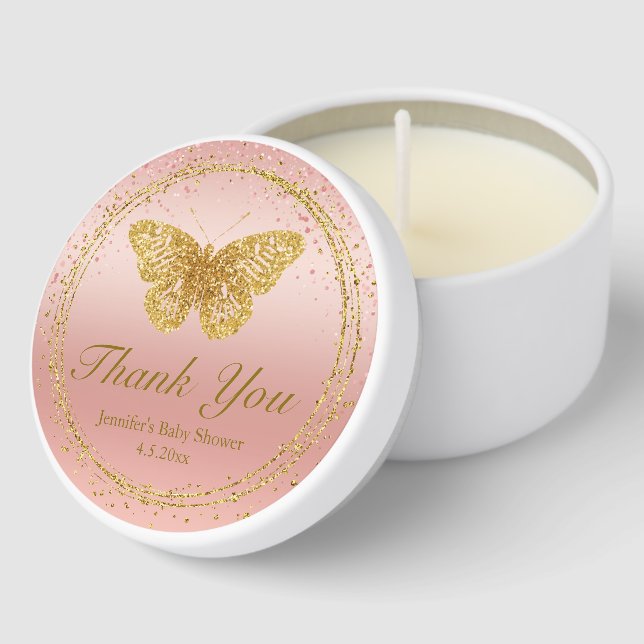 pink gold butterfly girl baby shower thank you  mini candle favors (Corner)