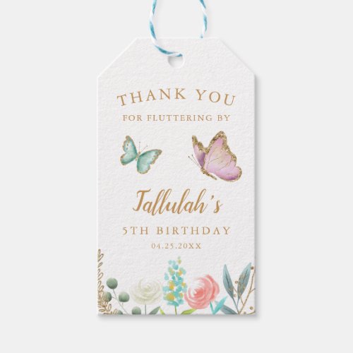 Pink Gold Butterfly Girl Birthday Party Favor Gift Tags
