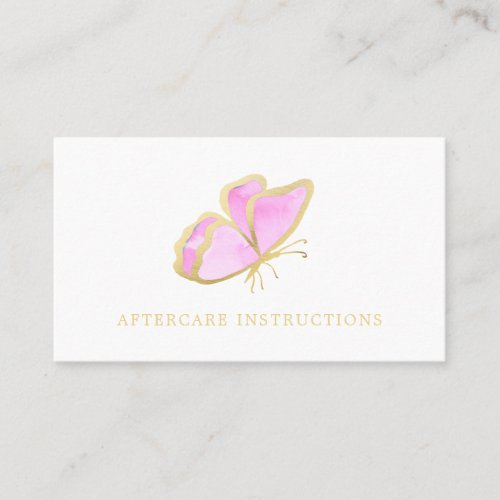 Pink Gold Butterfly Lash Aftercare Instructions Business Card