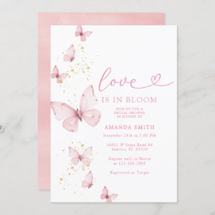 Pink Gold Butterfly Love In Bloom Bridal Shower Invitation