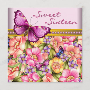 Pink Gold Butterfly Pink Gold Sweet 16 Birthday Invitation