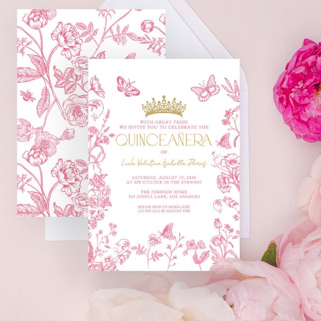 Pink Gold Butterfly Quinceañera Mis Quince Años Invitation (Creator Uploaded)