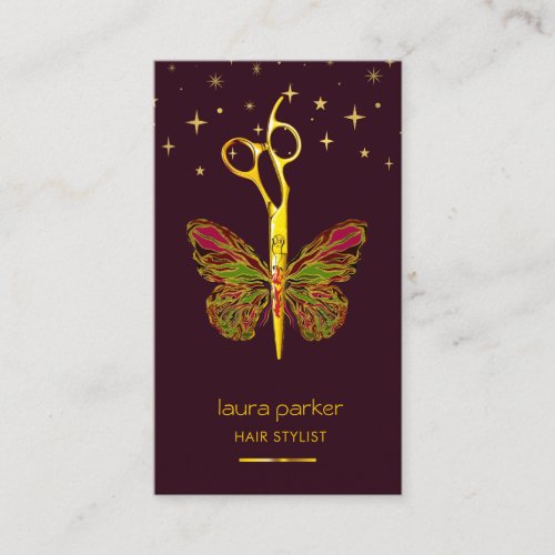 Pink Gold Butterfly Scissor Hair Stylist Salon Business Card
