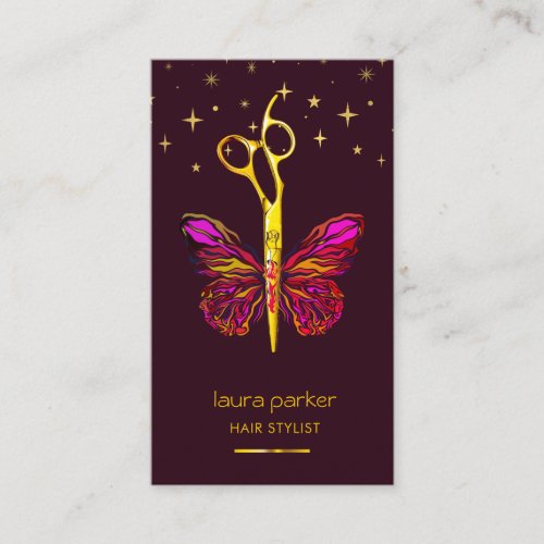 Pink Gold Butterfly Scissor Hair Stylist Salon Business Card