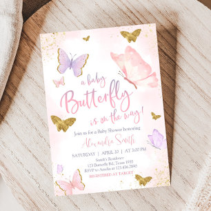 Pink Gold Butterfly Spring Baby Shower  Invitation