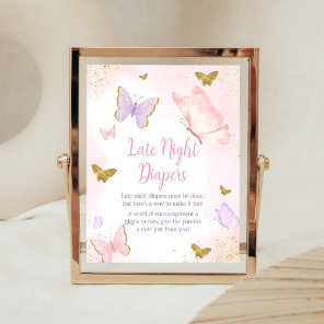Pink Gold Butterfly Spring Late Night Diapers Poster