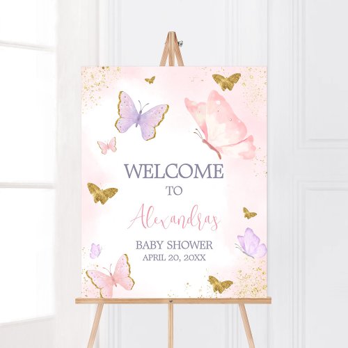 Pink Gold Butterfly Spring Welcome Poster