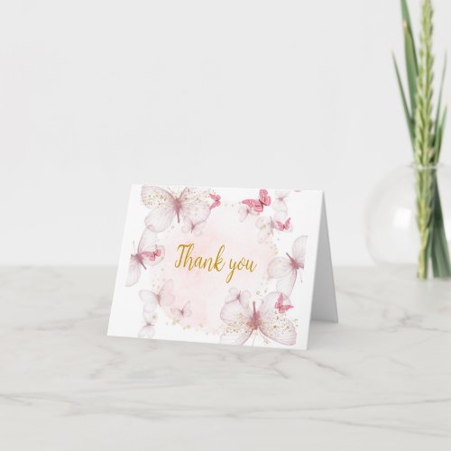 Pink Gold Butterfly  thank you card