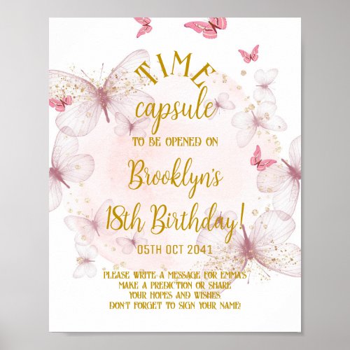 Pink  Gold Butterfly Time Capsule Sign