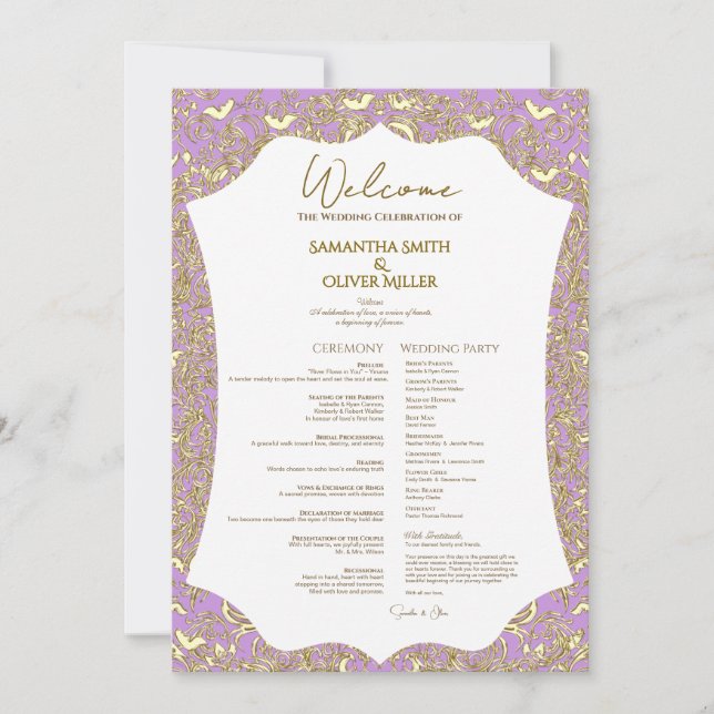 Pink Gold Butterfly Wedding Program (Front)