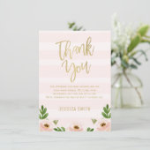 Pink Gold Calligraphy Baby Shower Thank You Card (Standing Front)