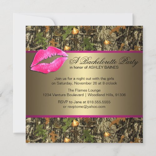 Pink &amp; Gold Camo Bachelorette Party Invitations