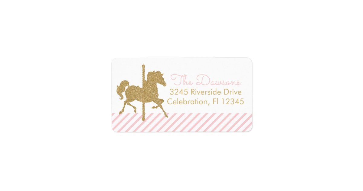 Carousel Address Labels Pink Gold Carousel Merry Go Round Return Address Label | Zazzle