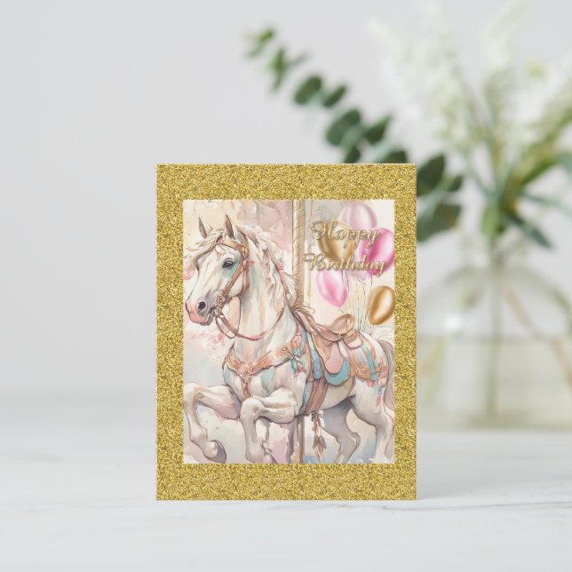 Pink & Gold Carousel Party Digital Download Invite (Standing Front)