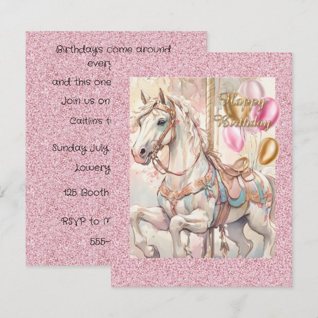 Pink & Gold Carousel Party Digital Download Invite (Front/Back)