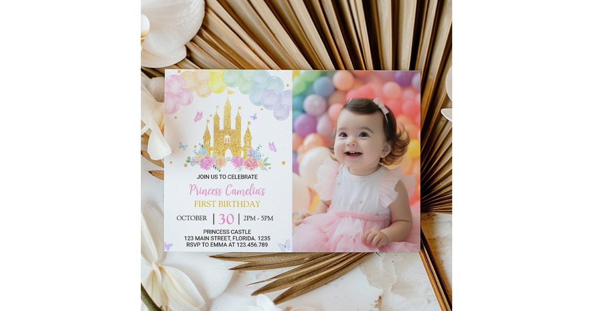 Pink Gold Castle Princess 1st Birthday Invitation | Zazzle