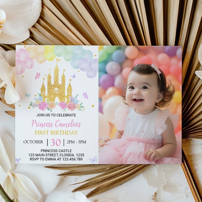 Pink Gold Castle Princess 1st Birthday Invitation  (Creator Uploaded)