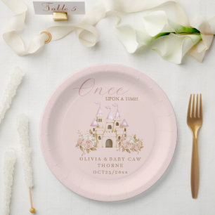 Pink Gold Castle Princess Baby Shower Paper Plates