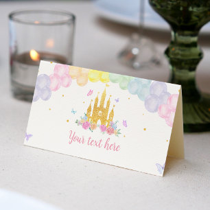 Pink Gold Castle Princess Birthday Place Card