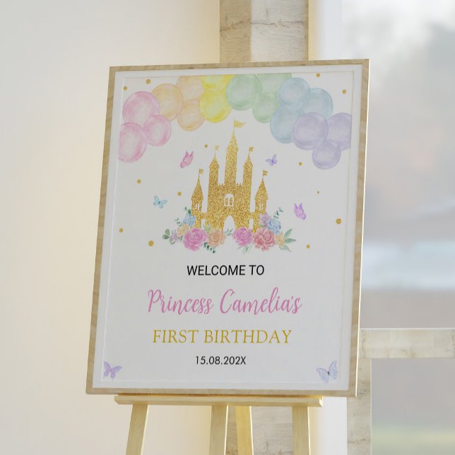 Pink Gold Castle Princess Birthday Welcome Sign (Creator Uploaded)