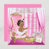 Pink Gold Chair Ethnic Princess Pearl Baby Shower Invitation (Front/Back)