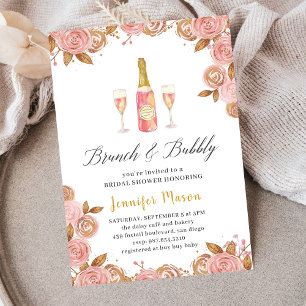 Pink & Gold Champagne Bottle Floral Bridal Shower Invitation