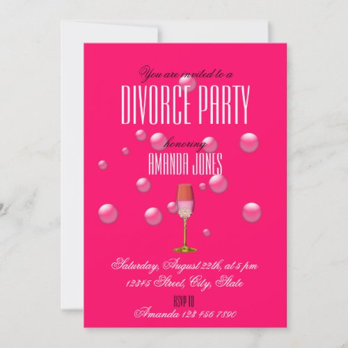 Pink gold champagne divorce party girly  invitatio invitation