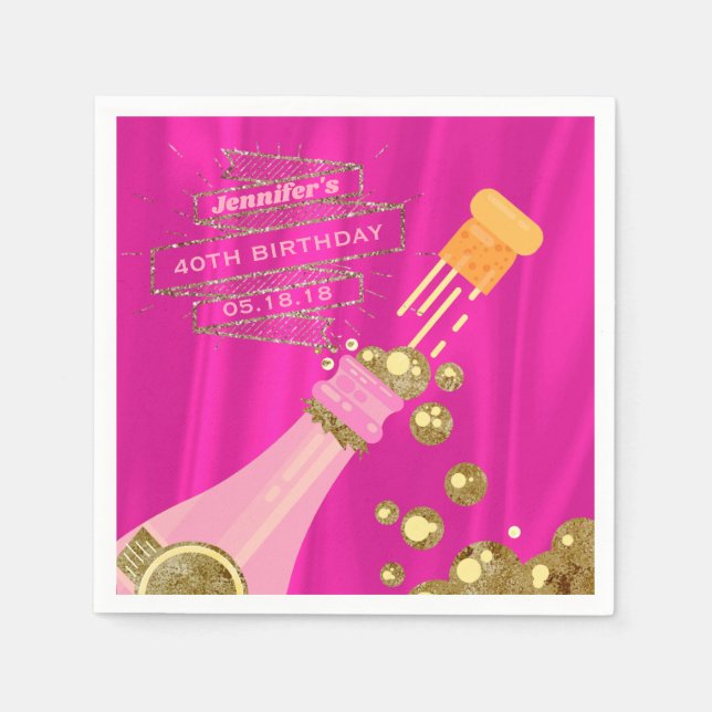 Pink Gold Champagne Elegant Birthday Party Paper Napkins (Front)