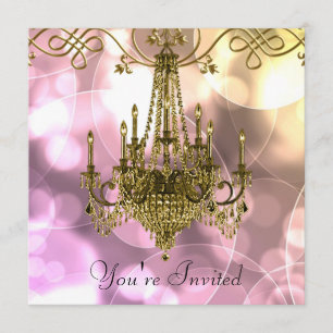 Pink Gold Chandelier Party Invitations