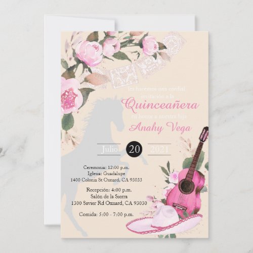 Pink Gold Charro Mariachi Invitation 