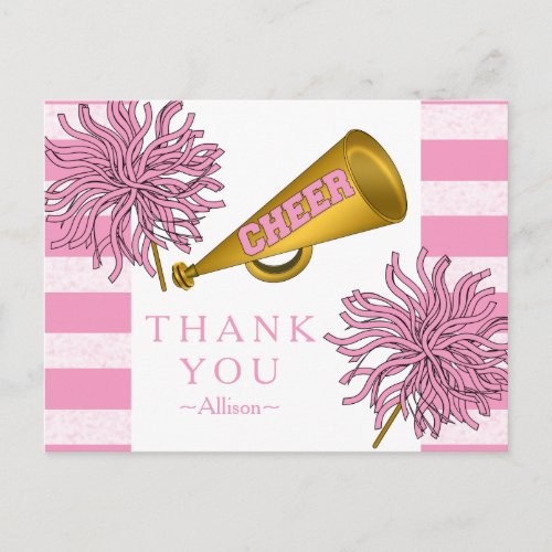 Pink  Gold Cheer Cheerleader Girl Birthday Party Postcard