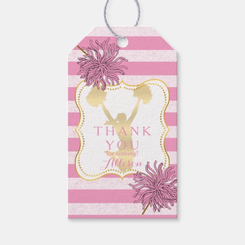 Pink  Gold Cheer Cheerleader Teen Birthday Party Gift Tags