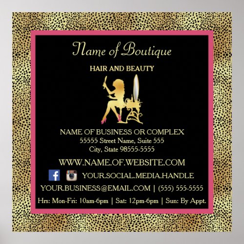 Pink Gold Cheetah Print Boutique Information Sign