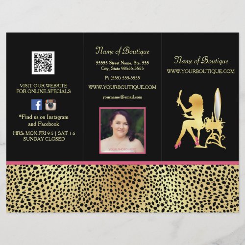 Pink Gold Cheetah Trifold Product Price Brochure