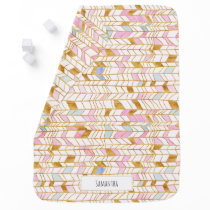 Pink & Gold Chevron Monogram Baby Blanket