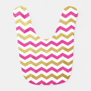 Pink & Gold Chevron Pattern Baby Bib