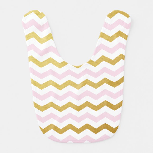 Pink & Gold Chevron Pattern Baby Bib (Front)