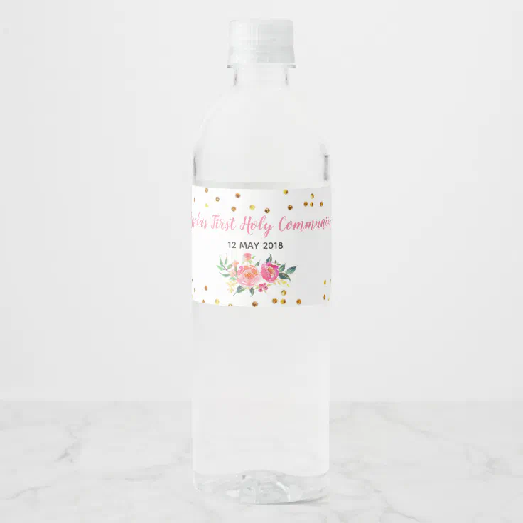 Pink Gold Chic Floral Water Bottle Label Zazzle