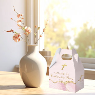 Pink Gold Christian Cross Confirmation Party Favor Boxes