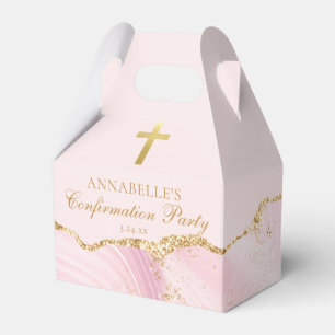 Pink Gold Christian Cross Confirmation Party Favor Boxes