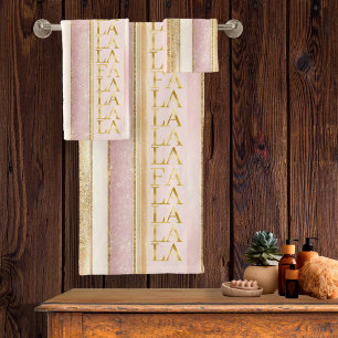 Pink Gold Christmas Fa La La Pattern#27 ID1009 Bath Towel Set