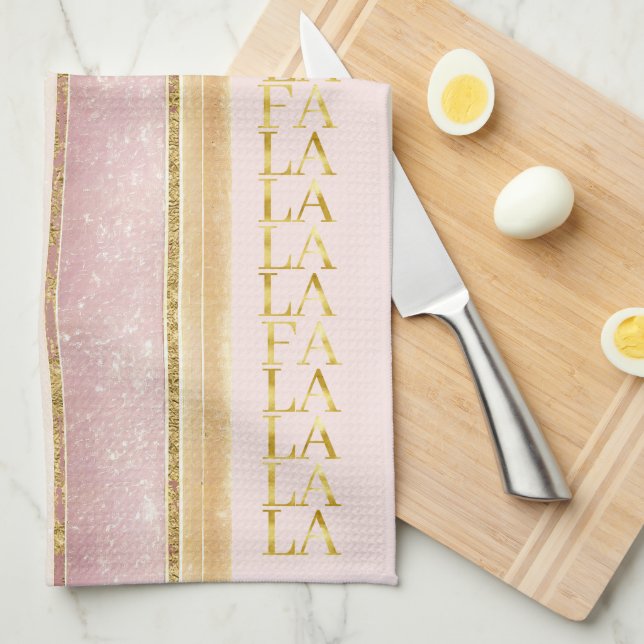 Pink Gold Christmas Fa La La Pattern#27 ID1009 Kitchen Towel (Quarter Fold)