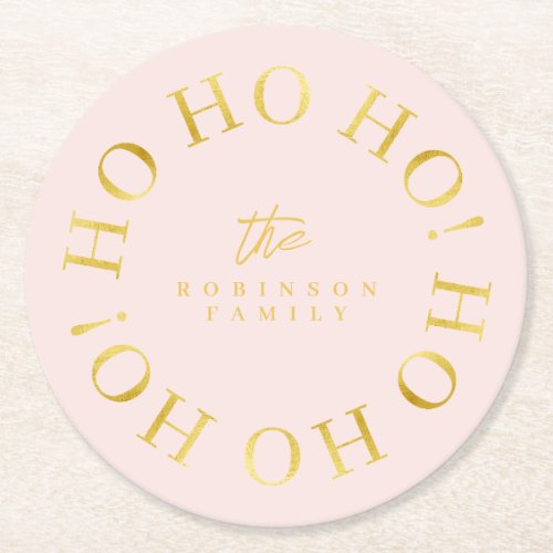 Pink Gold Christmas Ho Ho Ho ID1009 Round Paper Coaster