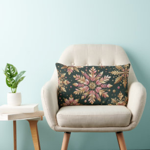 PINK & GOLD CHRISTMAS HOLIDAY SNOWFLAKES LUMBAR PILLOW