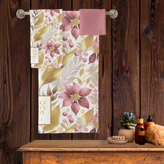 Pink Gold Christmas Merry Pattern#21 ID1009 Bath Towel Set (Creator Uploaded)