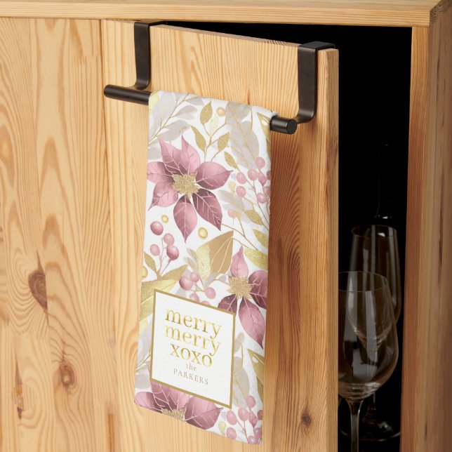 Pink Gold Christmas Merry Pattern#21 ID1009 Kitchen Towel (Thirds Fold)