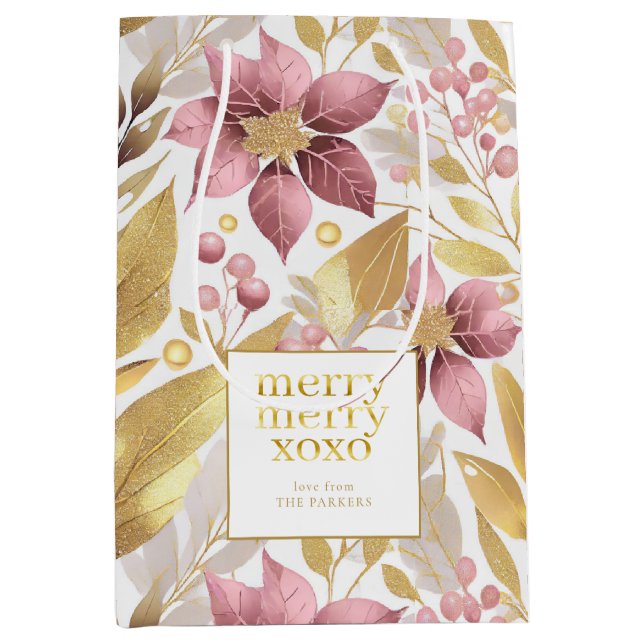 Pink Gold Christmas Merry Pattern#21 ID1009 Medium Gift Bag (Front)