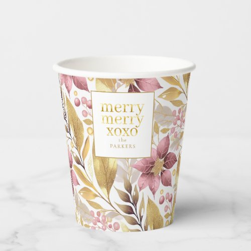 Pink Gold Christmas Merry Pattern21 ID1009 Paper Cups